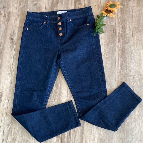 Loft Modern Skinny Button Front High-Rise Dark‎ Wash Jeans NWOT 27 Size 4 - Picture 2 of 14